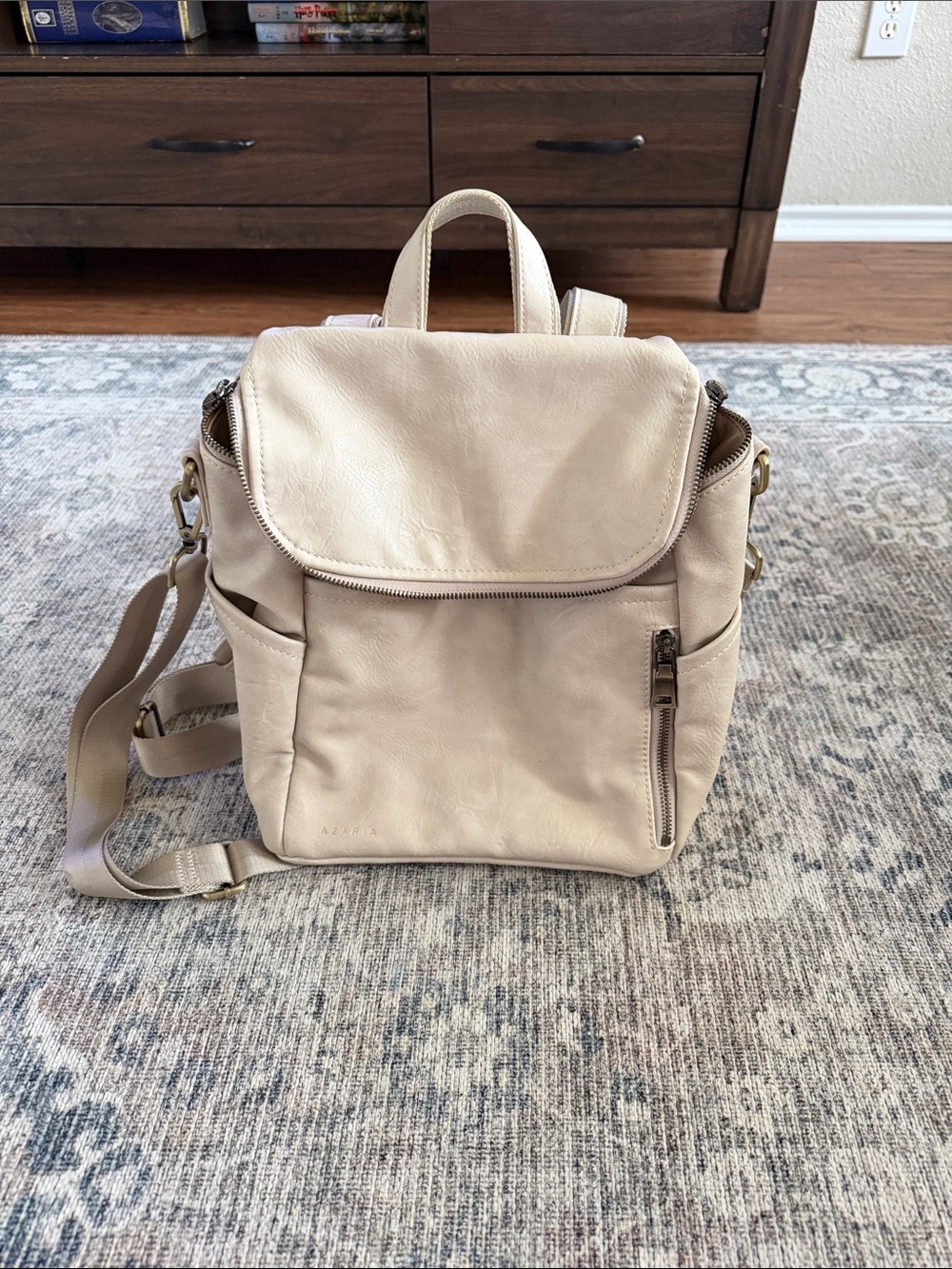 Azaria La Mere vegan leather diaper bag petite BONE